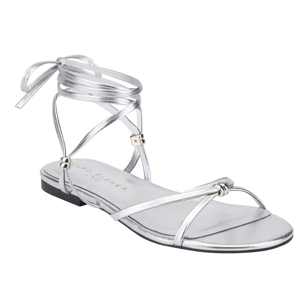 Marc Fisher Este Tie Up Sandals in Silver 8.5